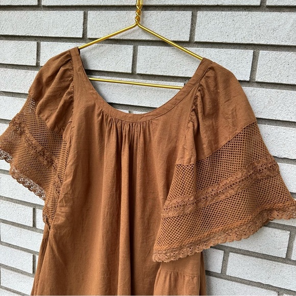 Old Navy Brown Crochet Flutter Sleeve Tie-Back Swing Dress 2X Boho Festival - Picture 6 of 13